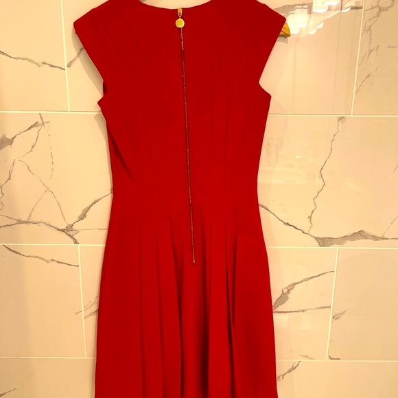 Calvin Klein Red A-Line Midi Dress with Cap Sleeves - Picture 2 of 6